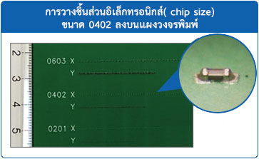การวางชิ้นส่วนอิเล็กทรอนิกส์( chip size) ขนาด 0402 ลงบนแผงวงจรพิมพ์ 